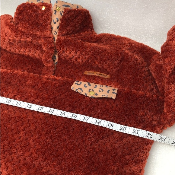 Simply Southern Pullover Orange Spice Leopard Sherpa Size Large - Picture 9 of 13